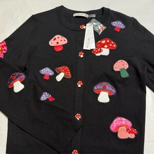 Alice + Olivia Sz XL Ruthy Mushroom Cardigan, Black Wool Blend